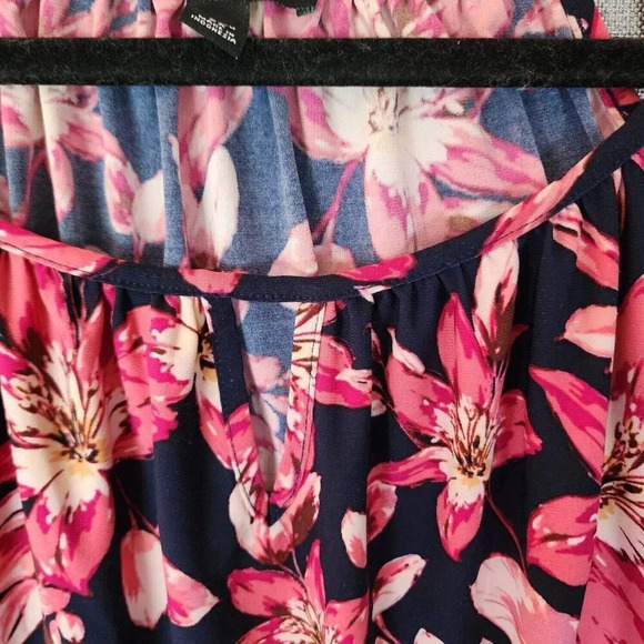 Roz And Ali Top Blouse Size 2x Multicolor Floral Long Sleeve Scoop Neck - Picture 7 of 8